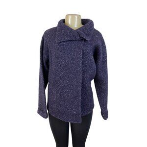 Eileen Fisher Women's Purple Boucle Knit Coat With High Collar Long Sleeves Sz S